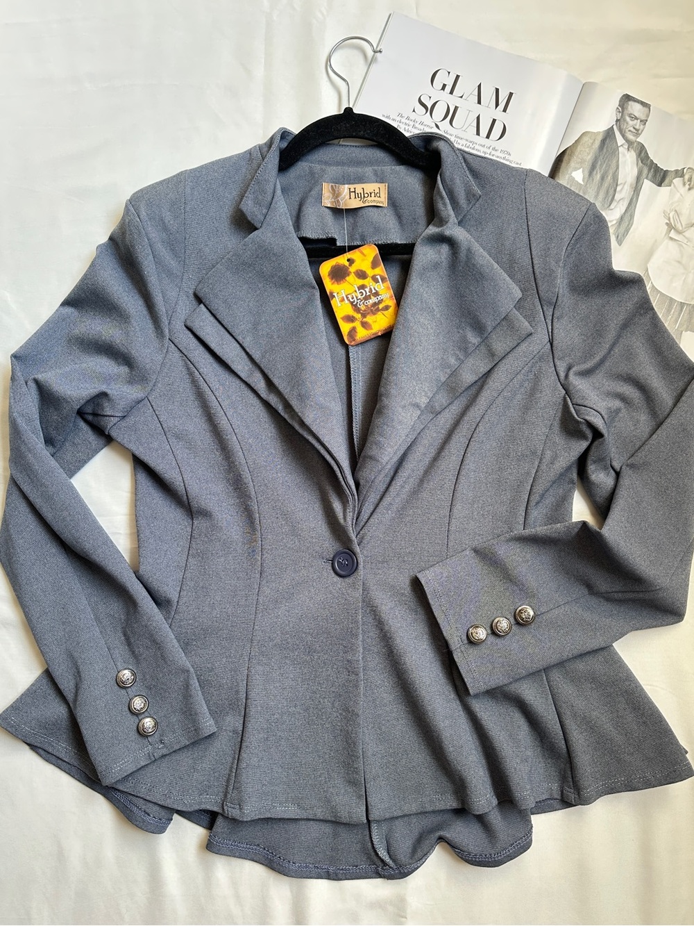 Hybrid & company Women's Gray Single-Button Tailored Blazer